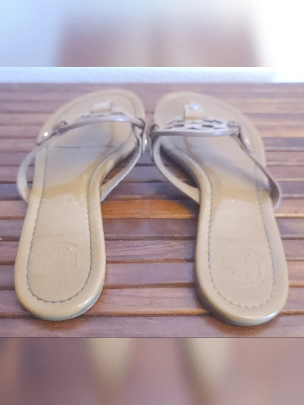 Tory Burch Olive-Tan Logo Thong Sandals